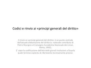 codici e rinvio ai principi generali del diritto