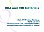 RDA and CJK Materials Training Workshop – Introduction and Overview - slide 1