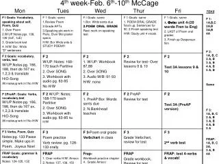 4 th week-Feb. 6 th -10 th McCage