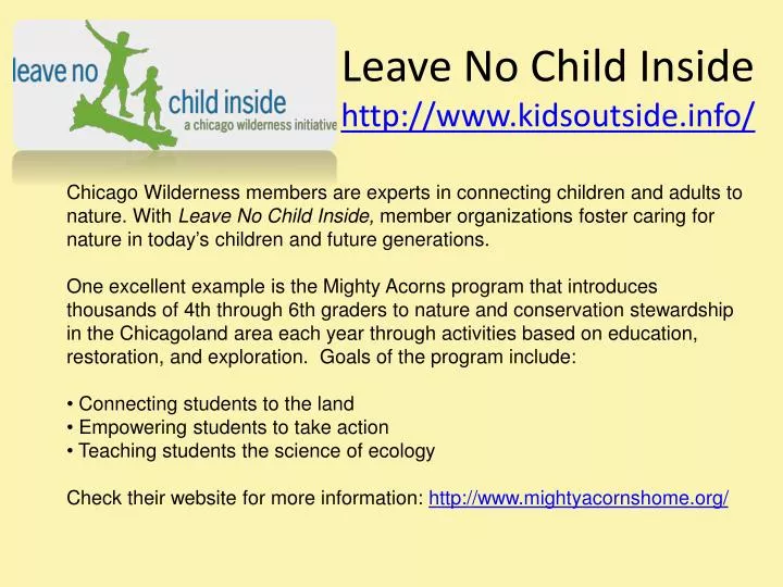 leave no child inside http www kidsoutside info
