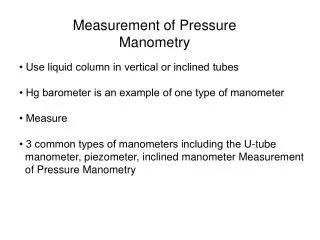 Measurement of Pressure Manometry