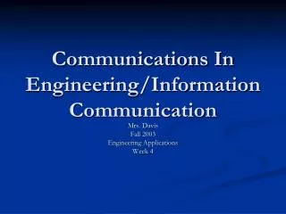 Communications In Engineering/Information Communication