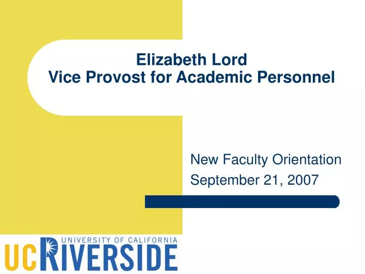 elizabeth lord vice provost for academic personnel