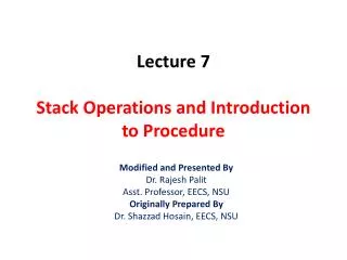 Lecture 7 Stack Operations and Introduction to Procedure