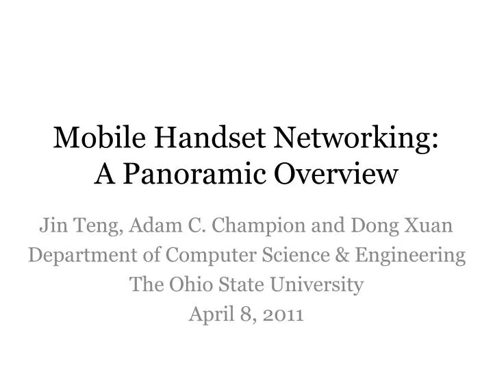mobile handset networking a panoramic overview