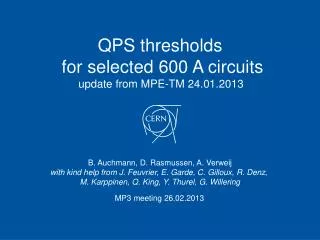 QPS thresholds for selected 600 A circuits update from MPE-TM 24.01.2013