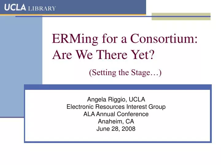 erming for a consortium are we there yet setting the stage