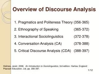 Overview of Discourse Analysis