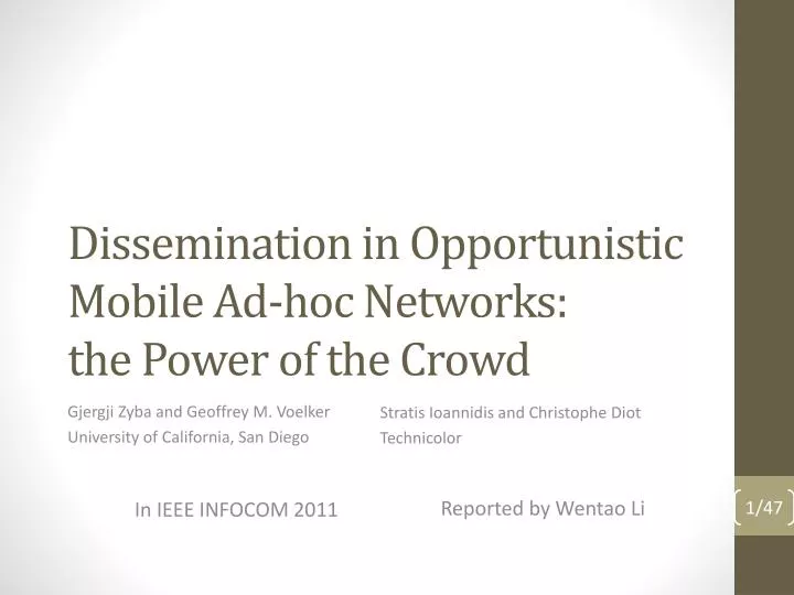 dissemination in opportunistic mobile ad hoc networks the power of the crowd