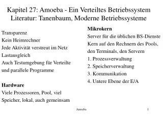 kapitel 27 amoeba ein verteiltes betriebssystem literatur tanenbaum moderne betriebssysteme