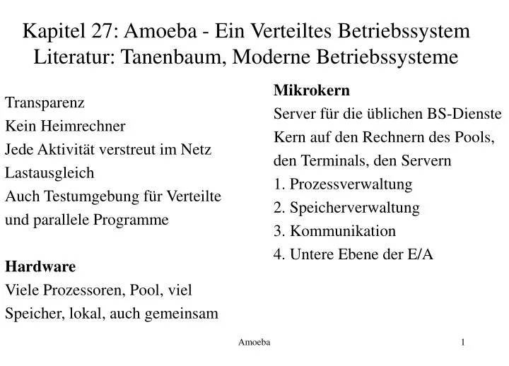 kapitel 27 amoeba ein verteiltes betriebssystem literatur tanenbaum moderne betriebssysteme