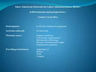 Inter-American Network for Labor Administration (RIAL): Achievements and perspectives :