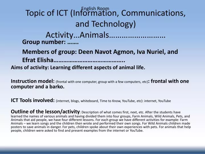 topic of ict information communications and technology activity animals