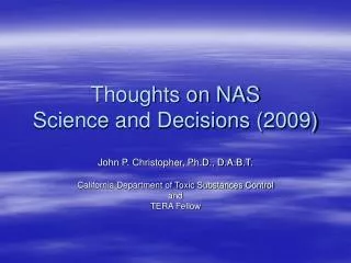 Thoughts on NAS Science and Decisions (2009)