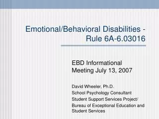 Emotional/Behavioral Disabilities - Rule 6A-6.03016