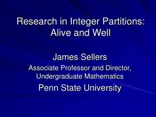 Research in Integer Partitions: Alive and Well