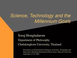Science, Technology and the Millennium Goals