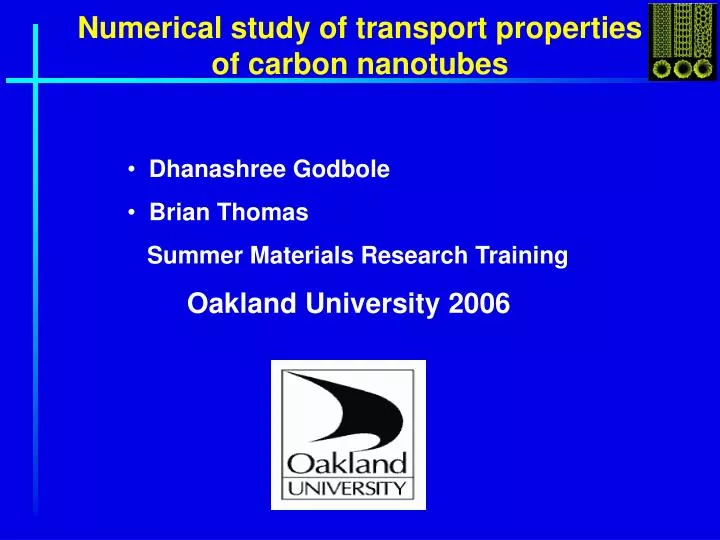 numerical study of transport properties of carbon nanotubes