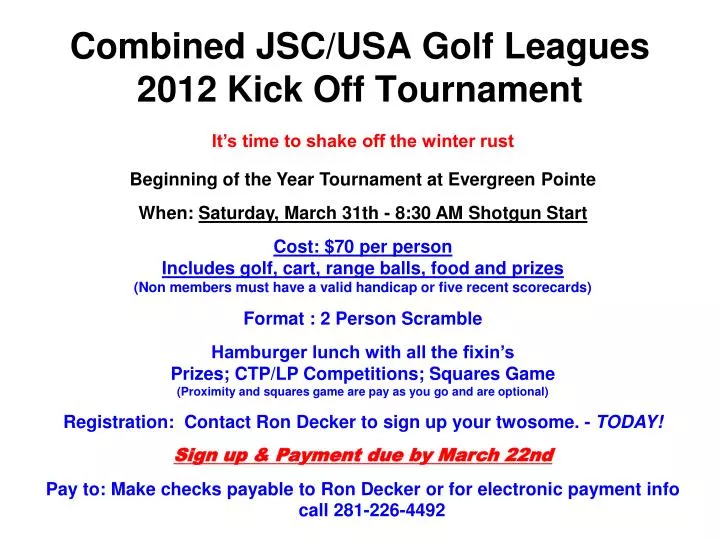 combined jsc usa golf leagues 2012 kick off tournament