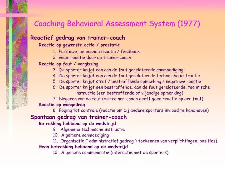 coaching behavioral assessment system 1977
