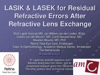 LASIK &amp; LASEK for Residual Refractive Errors After Refractive Lens Exchange