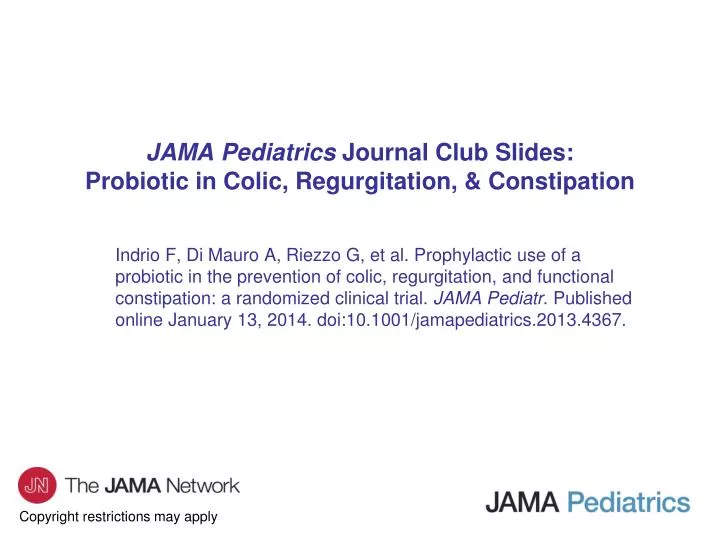 jama pediatrics journal club slides probiotic in colic regurgitation constipation