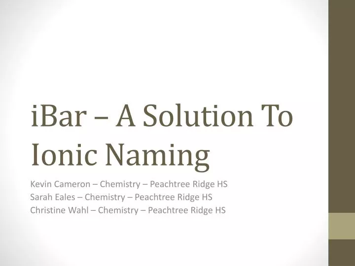 ibar a solution to ionic naming