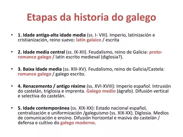 etapas da historia do galego