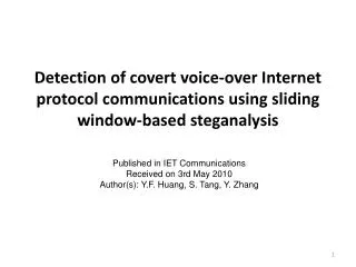 Published in IET Communications Received on 3rd May 2010 Author(s): Y.F. Huang, S. Tang, Y. Zhang