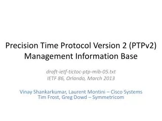 Precision Time Protocol Version 2 (PTPv2) Management Information Base