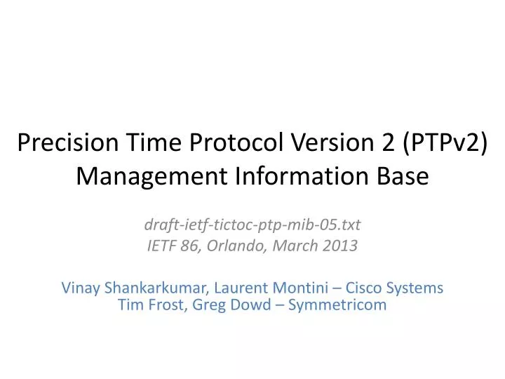 precision time protocol version 2 ptpv2 management information base