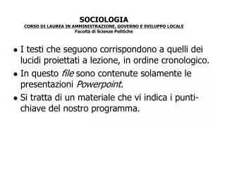 sociologia corso di laurea in amministrazione governo e sviluppo locale facolt di scienze politiche
