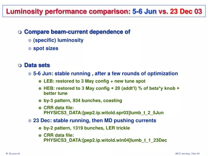 luminosity performance comparison 5 6 jun vs 23 dec 03