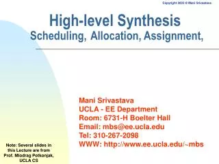 High-level Synthesis Scheduling, Allocation, Assignment,
