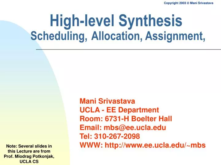 high level synthesis scheduling allocation assignment
