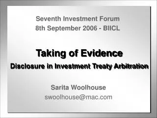 Taking of Evidence Disclosure in Investment Treaty Arbitration