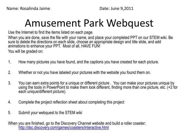 amusement park webquest