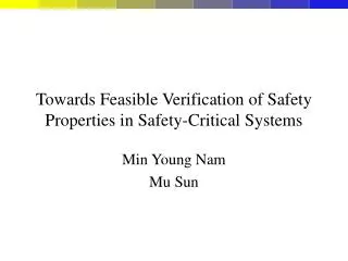 Towards Feasible Verification of Safety Properties in Safety-Critical Systems