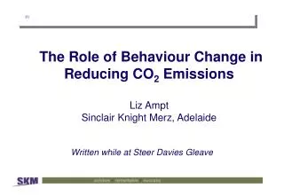 The Role of Behaviour Change in Reducing CO 2 Emissions Liz Ampt Sinclair Knight Merz, Adelaide
