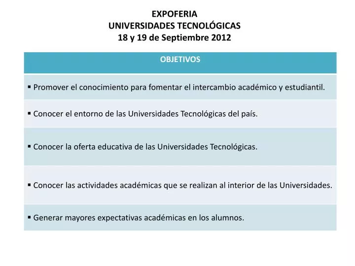 expoferia universidades tecnol gicas 18 y 19 de septiembre 2012