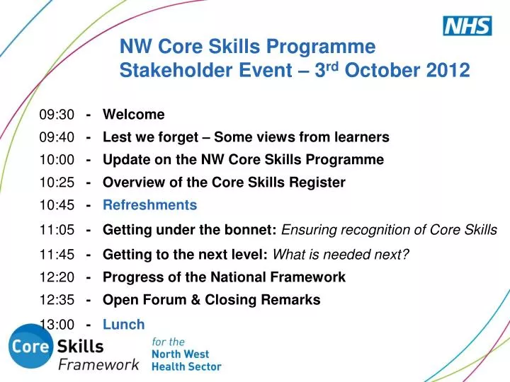 nw core skills programme stakeholder event 3 rd october 2012