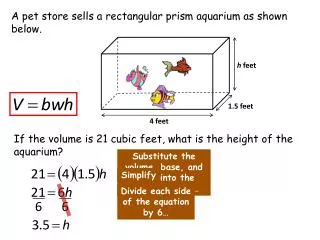 A pet store sells a rectangular prism aquarium as shown below.