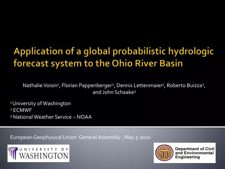 application of a global probabilistic hydrologic forecast system to the ohio river basin