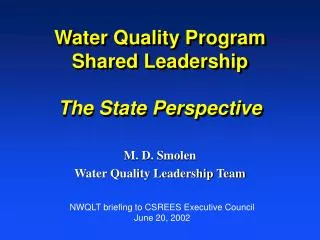 Water Quality Program Shared Leadership The State Perspective