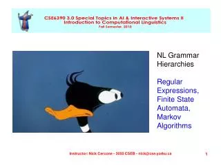 NL Grammar Hierarchies Regular Expressions, Finite State Automata, Markov Algorithms