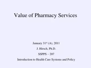 Value of Pharmacy Services