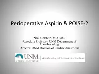 Perioperative Aspirin &amp; POISE-2