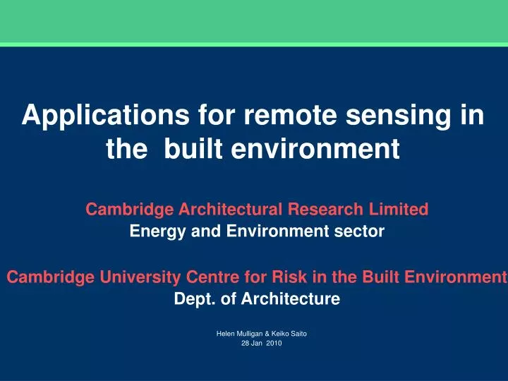 applications for remote sensing in the built environment