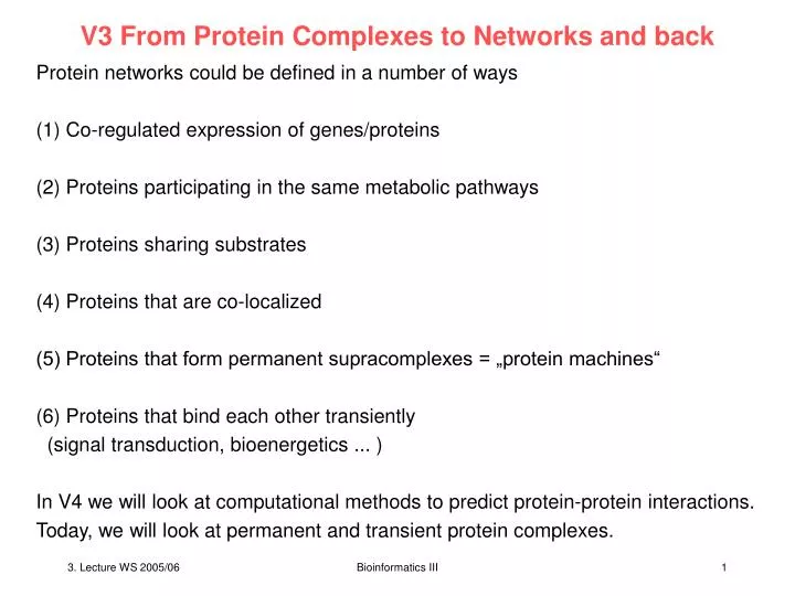 v3 from protein complexes to networks and back