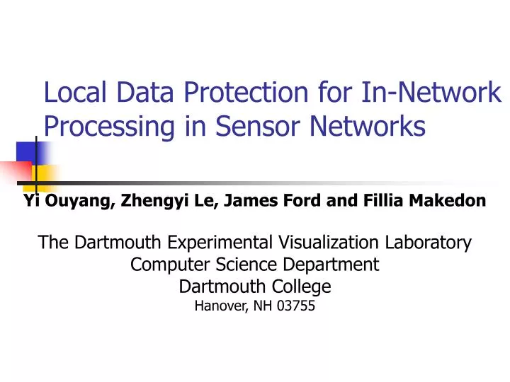 local data protection for in network processing in sensor networks